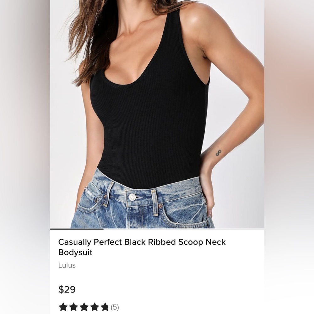 NWT Lulus Casually Perfect Black Ribbed Bodysuit